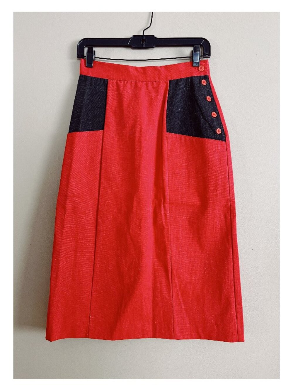 VTG 50s NWT Benjamin J Sz S Black and Red Canvas Pencil Wiggle Skirt
